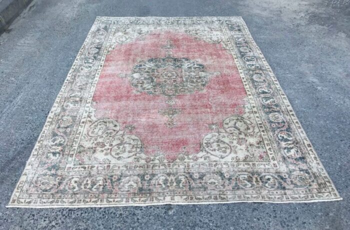 large vintage pale pink rug with medallion design 1980s 1