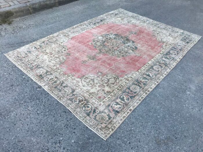 large vintage pale pink rug with medallion design 1980s 5