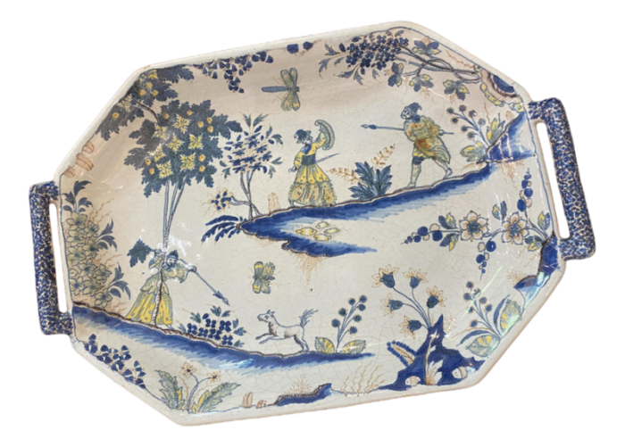 large white and blue faience dish 6016