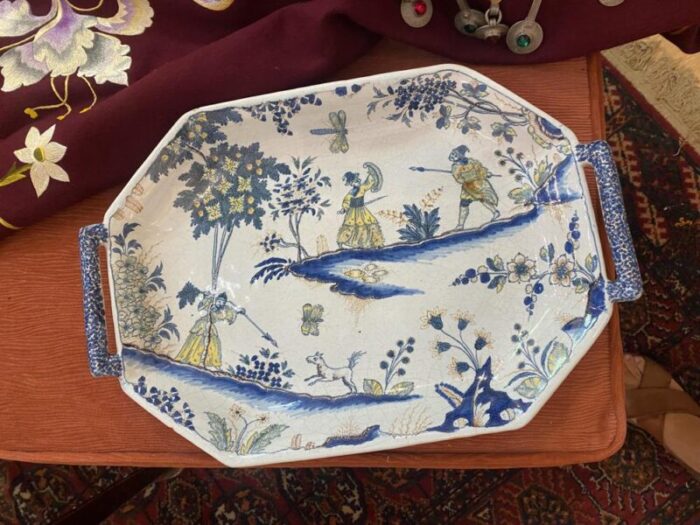 large white and blue faience dish 8458