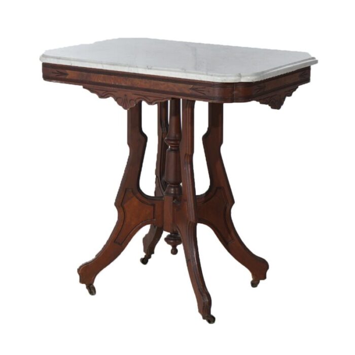 late 19th century antique eastlake victorian carved walnut burl and marble parlor table c1890 1578