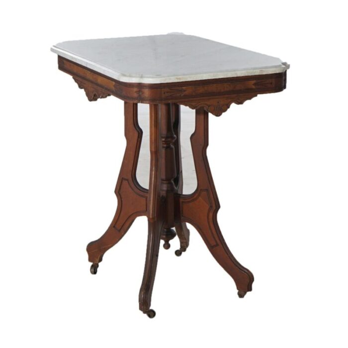 late 19th century antique eastlake victorian carved walnut burl and marble parlor table c1890 2579