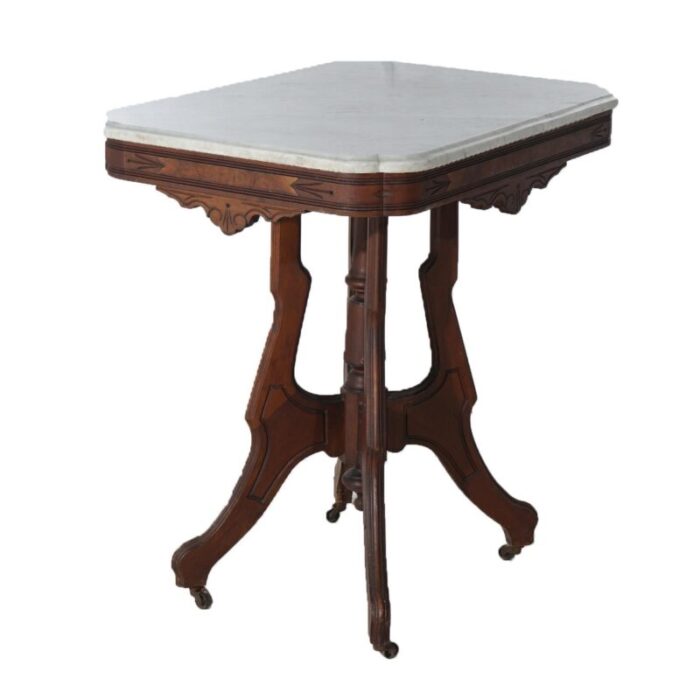 late 19th century antique eastlake victorian carved walnut burl and marble parlor table c1890 2854