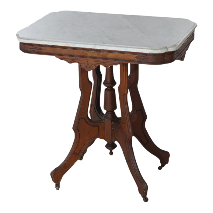 late 19th century antique eastlake victorian carved walnut burl and marble parlor table c1890 4481