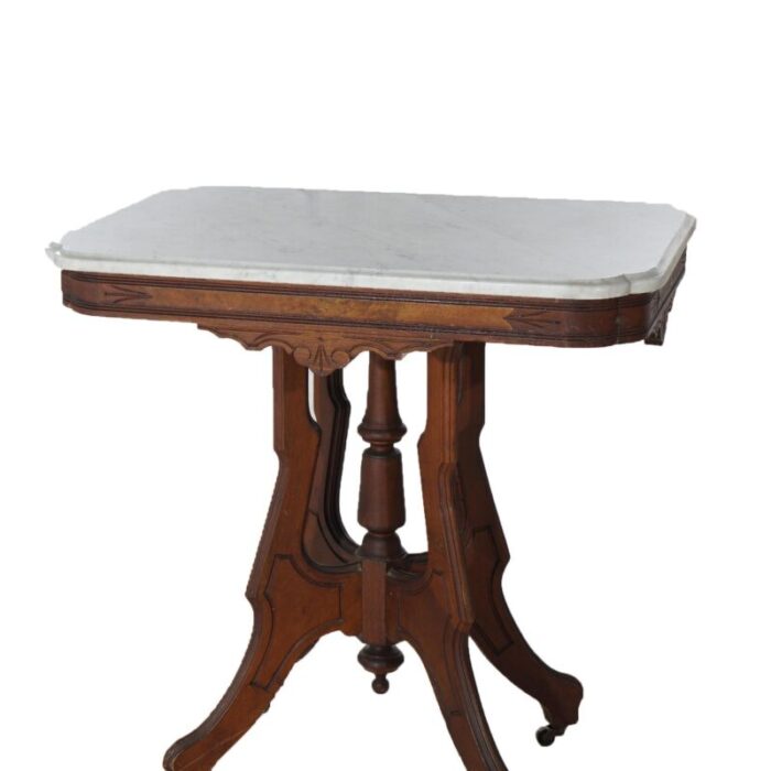 late 19th century antique eastlake victorian carved walnut burl and marble parlor table c1890 6893