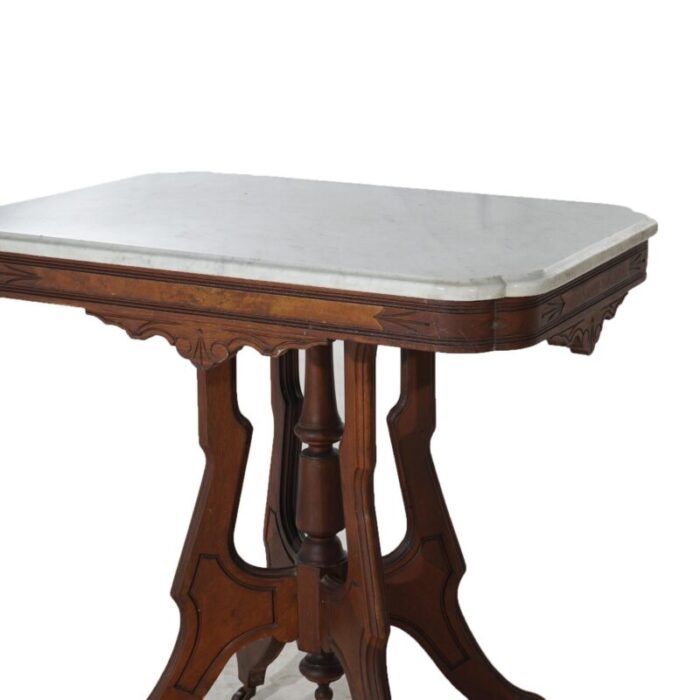 late 19th century antique eastlake victorian carved walnut burl and marble parlor table c1890 8363