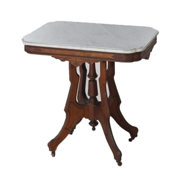 late 19th century antique eastlake victorian carved walnut burl and marble parlor table c1890 8994