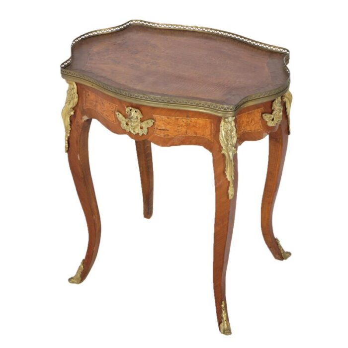 late 19th century antique louis xiv style kingwood burl and ormolu inlay side table c1890 2876