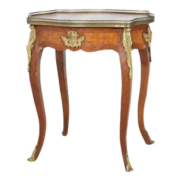 late 19th century antique louis xiv style kingwood burl and ormolu inlay side table c1890 6906