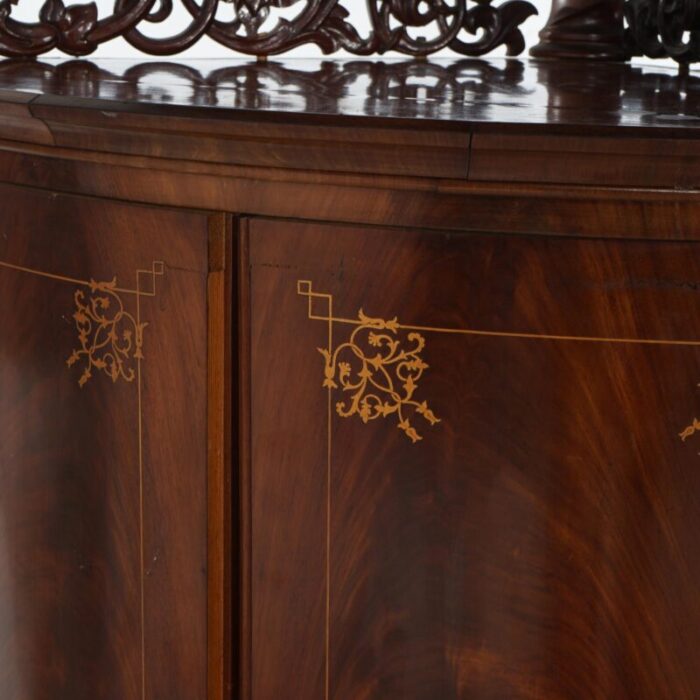 late 19th century antique mahogany inlaid pierced and carved corner curio cabinet c1870 a pair 9161