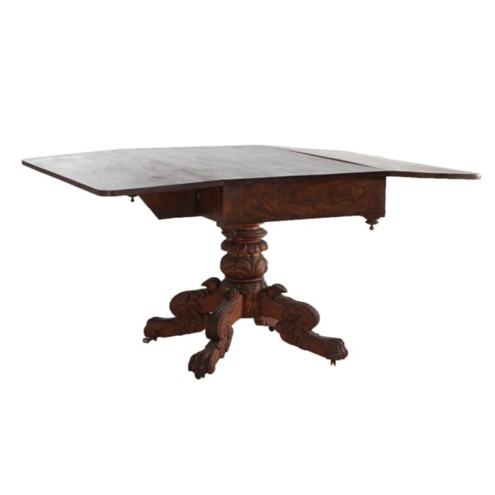 late 19th century antique neoclassical american empire carved flame mahogany drop leaf table c1880 6027