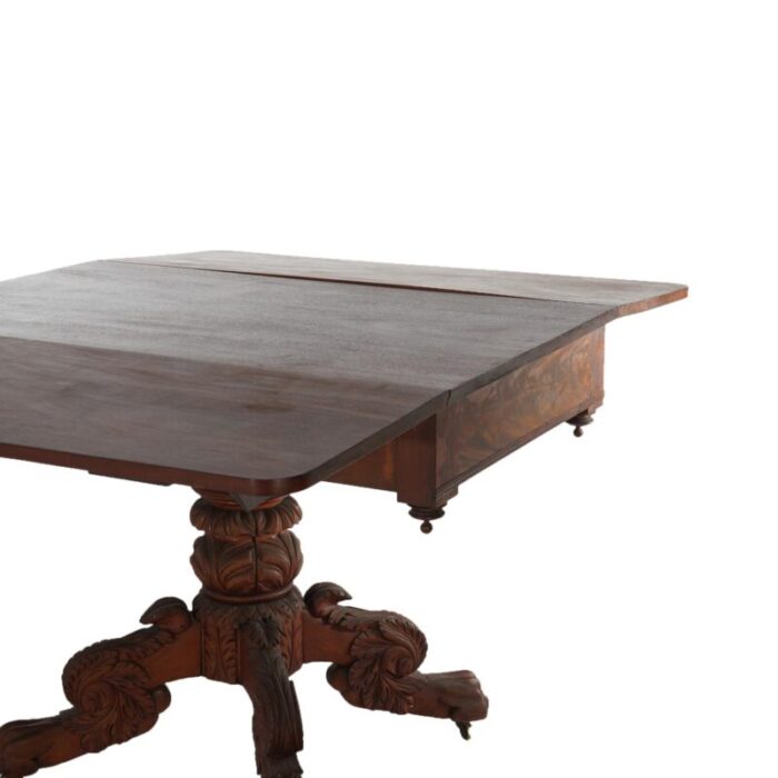 late 19th century antique neoclassical american empire carved flame mahogany drop leaf table c1880 6241