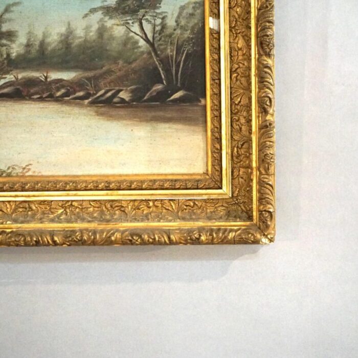 late 19th century antique oil on canvas landscape painting mountain lake scene framed circa 1890 3274