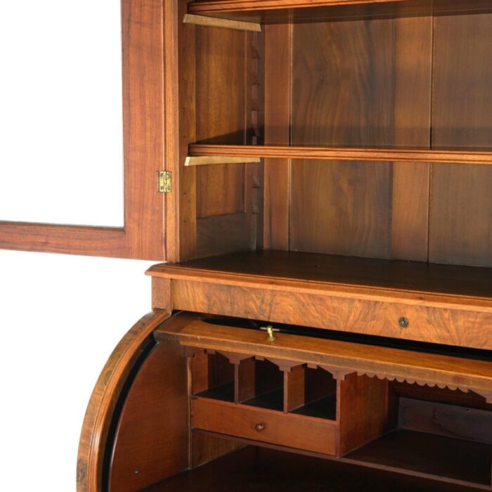 late 19th century antique victorian walnut and burl barrel roll top secretary bookcase and desk c1890 1656