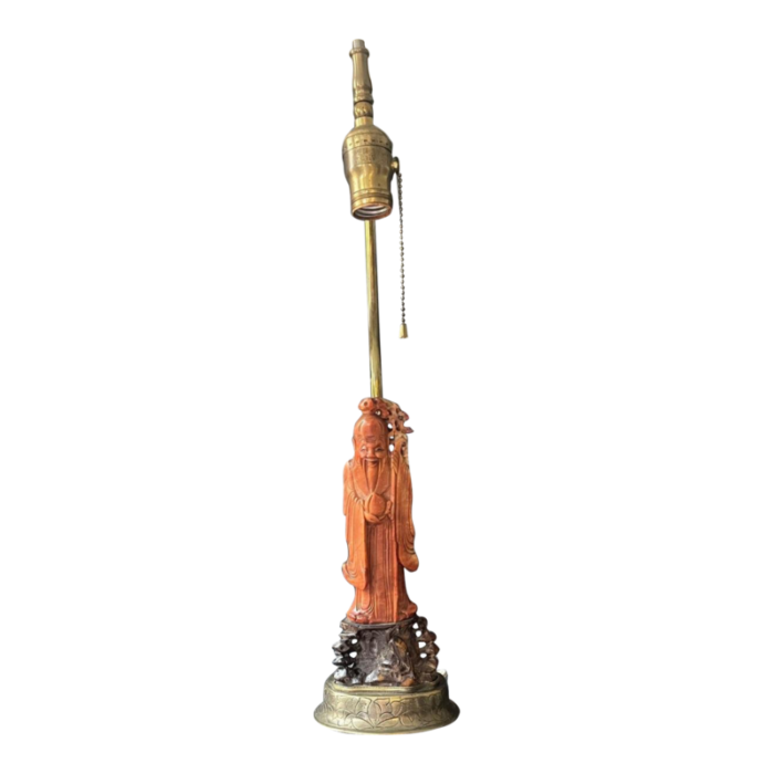 late 19th century red soapstone deity lamp 5298