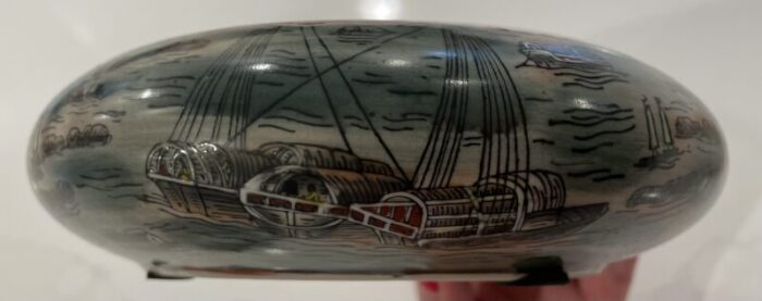 late 20th century ceramic chinese jar with lid depicting the hongs at canton 4204