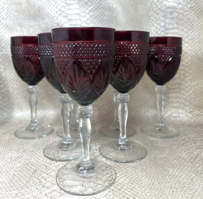 late 20th century cristal darques durand ruby wine glasses set of 7 5819