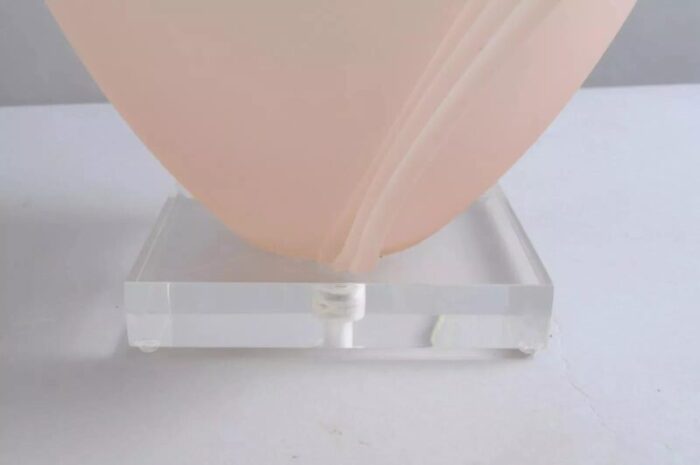 late 20th century hollywood regency pink satin frosted glass table lamps with lucite base a pair 0140