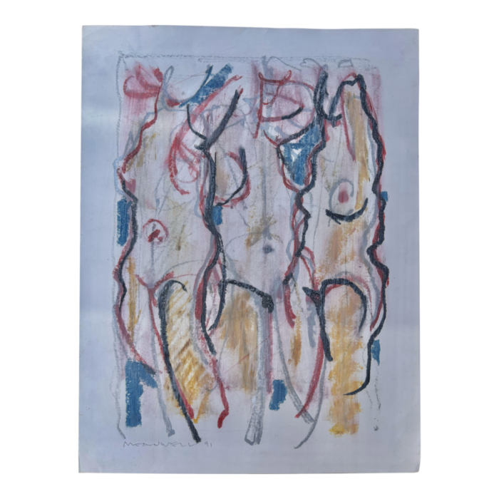 late 20th century jack meanwell three figural nudes oil pastel 5038