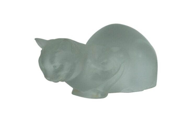 late 20th century lalique france frosted crystal crouching cat chat crouche figurine 11602 4682