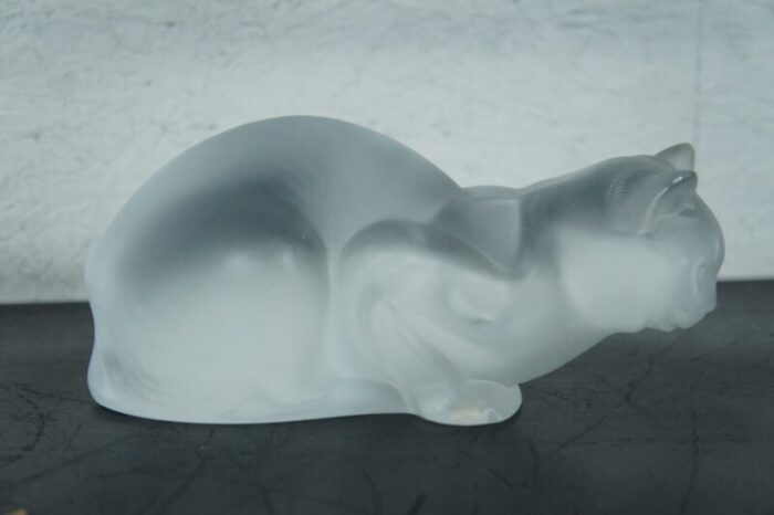 late 20th century lalique france frosted crystal crouching cat chat crouche figurine 11602 7374