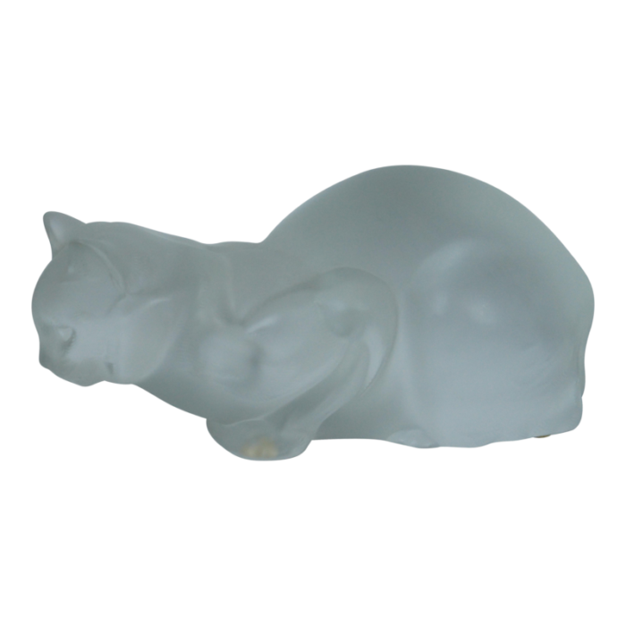 late 20th century lalique france frosted crystal crouching cat chat crouche figurine 11602 9780