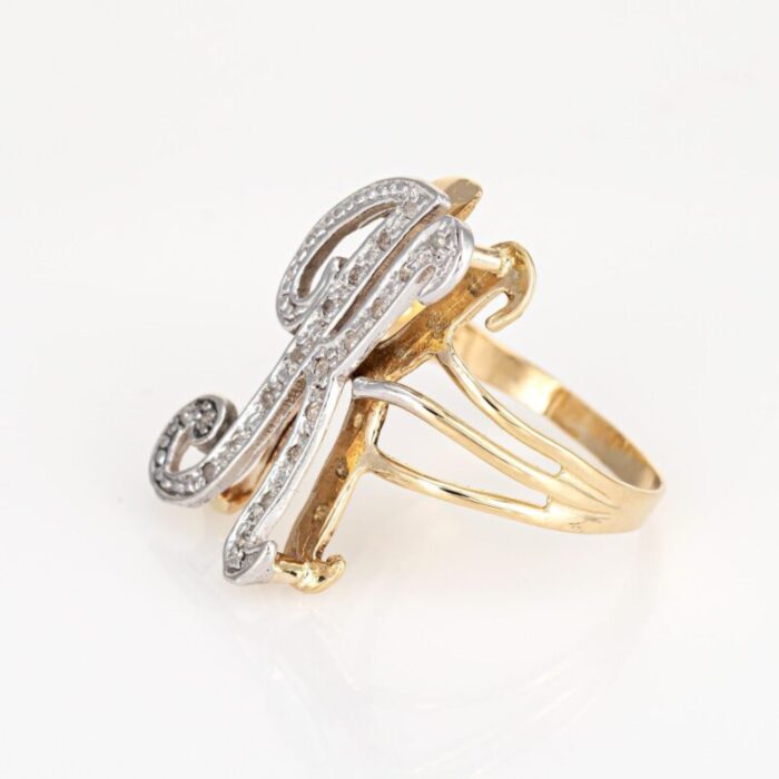 letter k diamond initial ring vintage 14k yellow gold sz 9 fine estate jewelry 4195