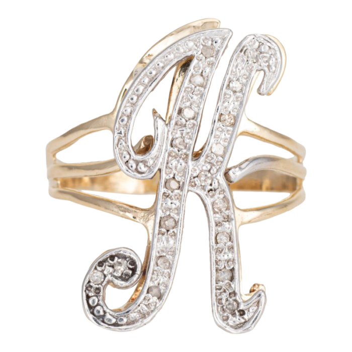 letter k diamond initial ring vintage 14k yellow gold sz 9 fine estate jewelry 8111