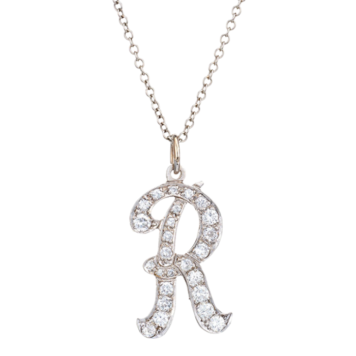 letter r diamond initial necklace vintage 14k gold 18 chain script pendant 7967