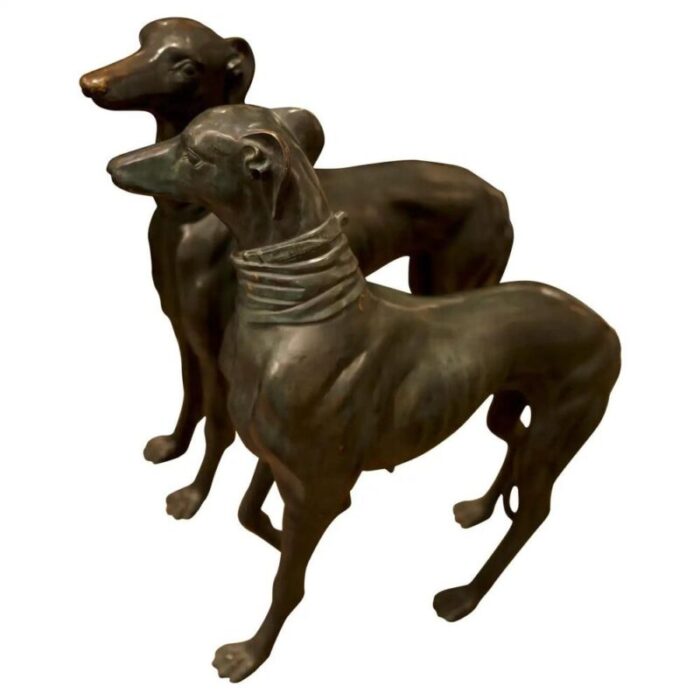 life size art deco greyhound sculptures in bronze set of 2 0058