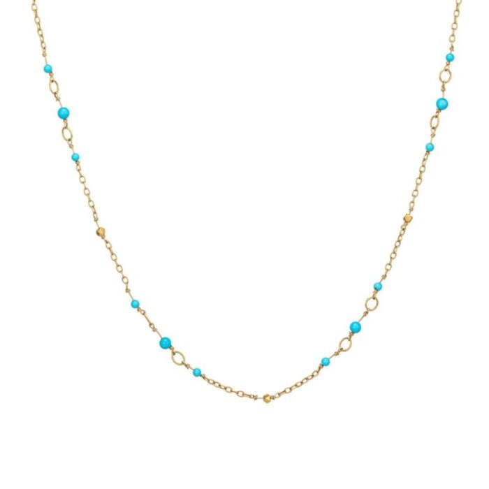 long 46 turquoise necklace vintage 18k yellow gold fancy link fine jewelry 2570