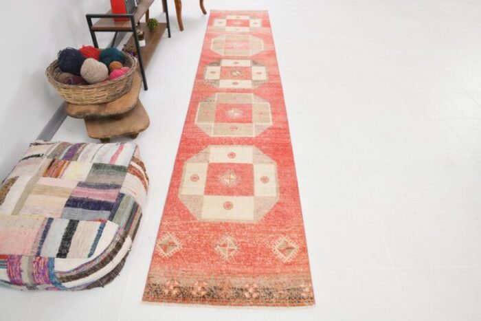 long vintage turkish narrow red brown tribal runner rug 2