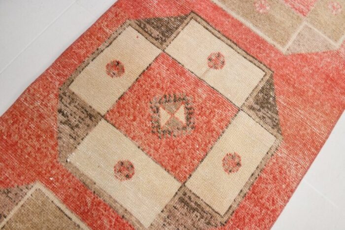 long vintage turkish narrow red brown tribal runner rug 6