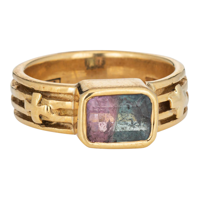 loree rodkin watermelon tourmaline ring 18k gold designer band sz 75 estate 5283