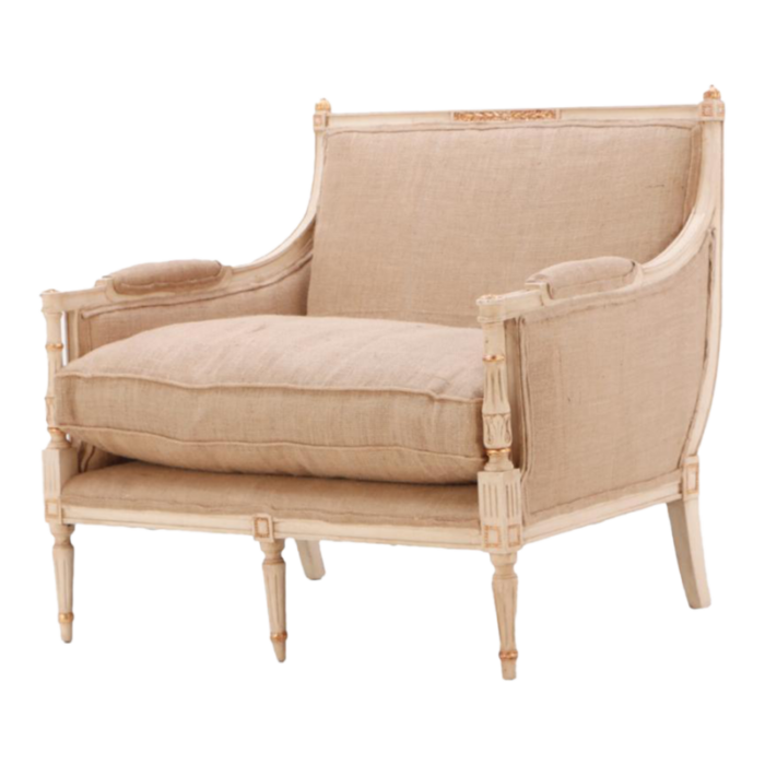 louis xvi style painted and giltwood marquis armchair c 1950 0180