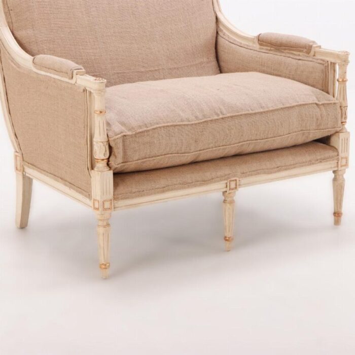 louis xvi style painted and giltwood marquis armchair c 1950 0476