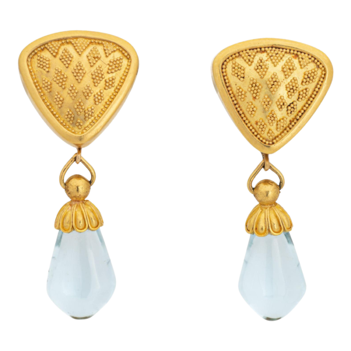 maija neimanis aquamarine earrings estate 22k 18k yellow gold drops fine jewelry 3813