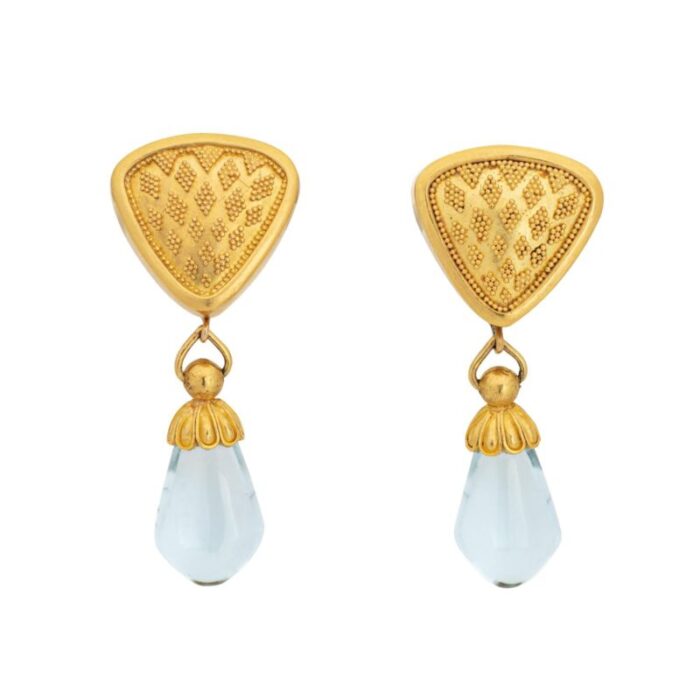 maija neimanis aquamarine earrings estate 22k 18k yellow gold drops fine jewelry 8911