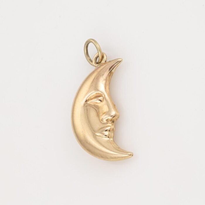 man in the moon charm vintage 14k yellow gold pendant celestial fine jewelry 3485