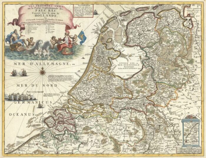 map of the netherlands with a fine maritime cartouche by enzo mari 1