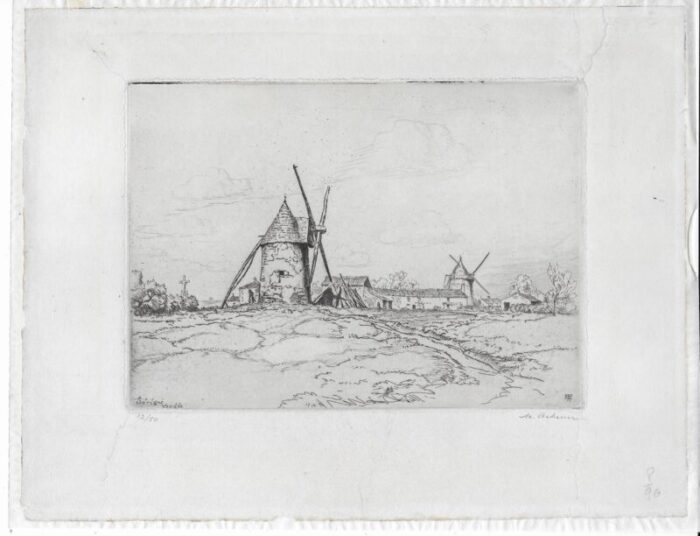 maurice achener windmill etching 2124