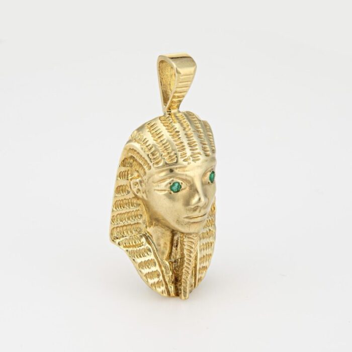 maurice katz pendant egyptian pharaoh 14k yellow gold emerald eyes jewelry 3919