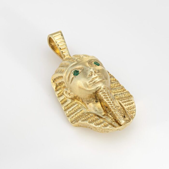 maurice katz pendant egyptian pharaoh 14k yellow gold emerald eyes jewelry 4973