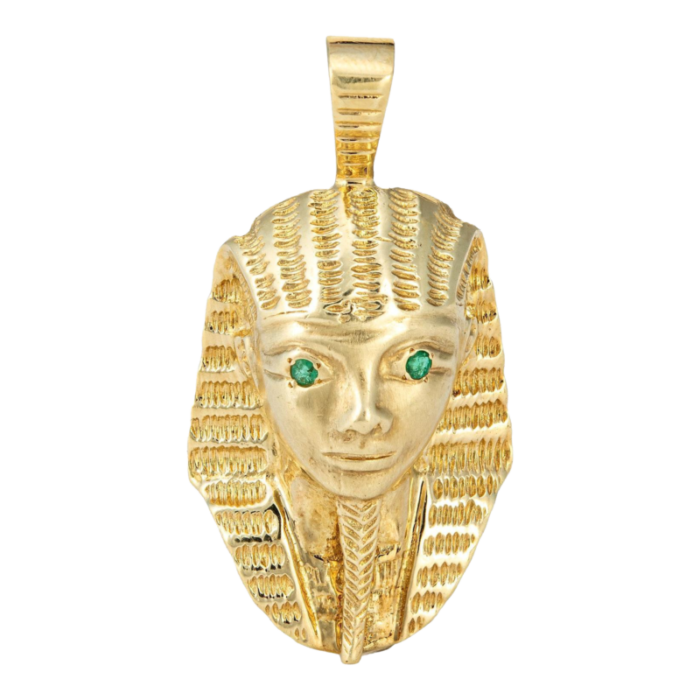 maurice katz pendant egyptian pharaoh 14k yellow gold emerald eyes jewelry 8003