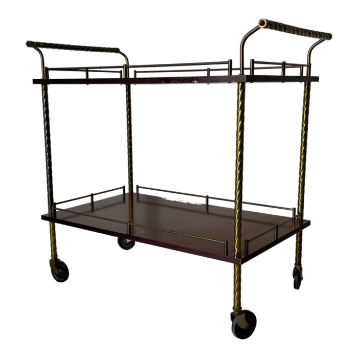 maxwell phillips style brass and wood two tier bar cart 3084