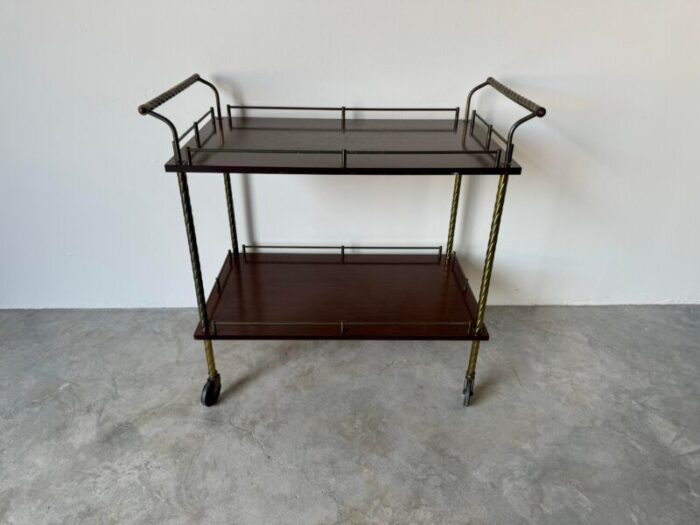 maxwell phillips style brass and wood two tier bar cart 7440