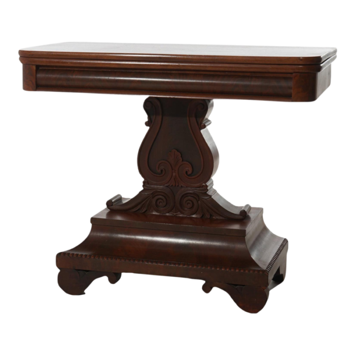 mid 19th century antique american empire neoclassical greco flame mahogany card table c1840 0863