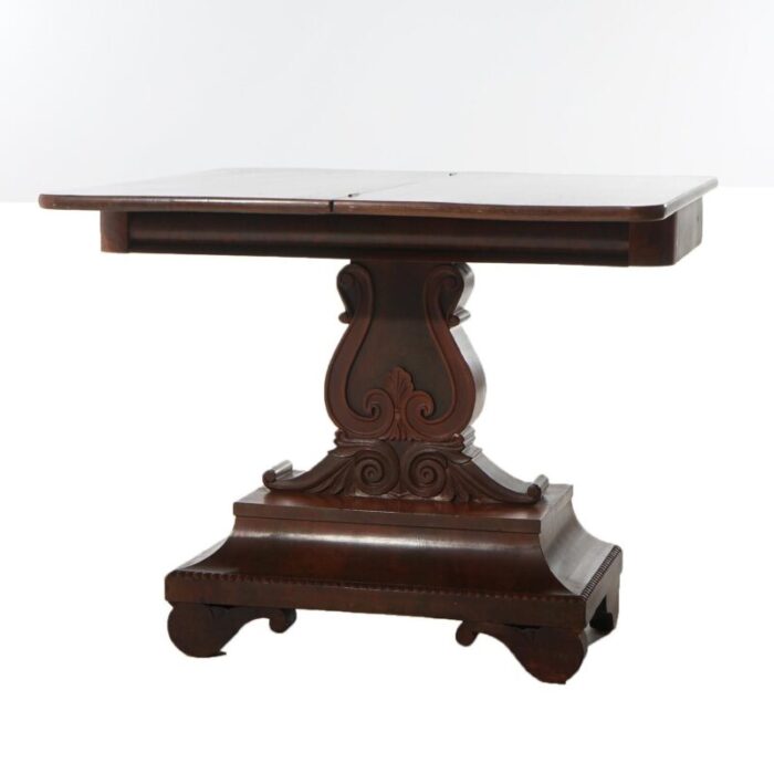 mid 19th century antique american empire neoclassical greco flame mahogany card table c1840 1147