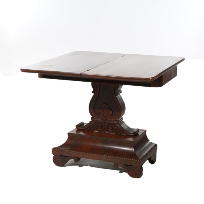 mid 19th century antique american empire neoclassical greco flame mahogany card table c1840 7849