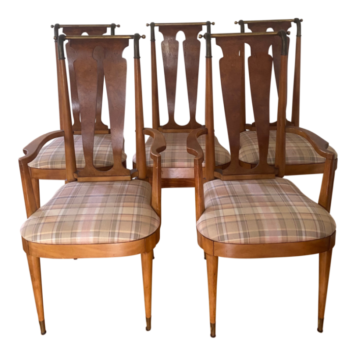 mid 20th century brass and burlwood dining chairs set of 5 0052